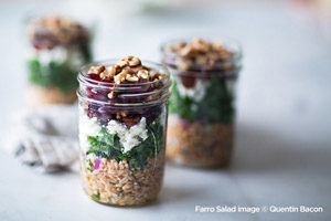 Layered Farro Salad in jar