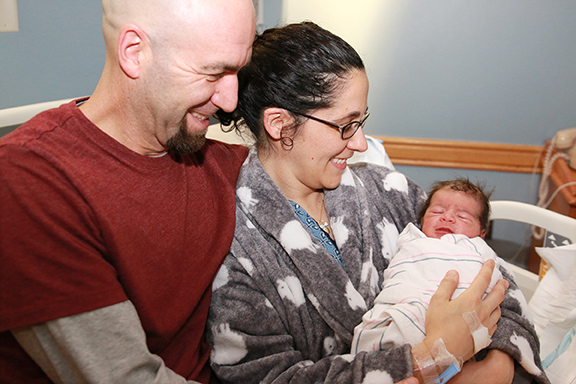 Brett Pacheco and Alexia Orphanides with son Lucas Alexander Pacheco at Tobey Hospital