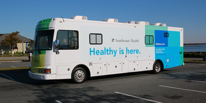 The Southcoast Health Wellness van pictured at Fort Taber in New Bedford. The wellness van travels across the region bringing free health screenings as part of the Southcoast Community Benefits Program.