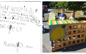 Lakey siblings Daniel and Alexandra, in fourth and first grade, respectively, sent a letter to Southcoast gifting proceeds from their lemonade stand to pediatric patients.