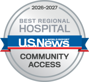 Badge for US News & World Report's "Best Regional Hospitals for Community Access" award for 2025-2026.